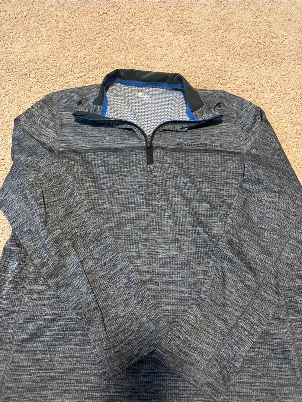 Vineyard Vines Heather Gray Quarter-Zip with Navy Trim